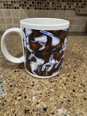 Hershey's Kisses Pattern Ceramic Coffee Mug - White with Brown & Silver Accents